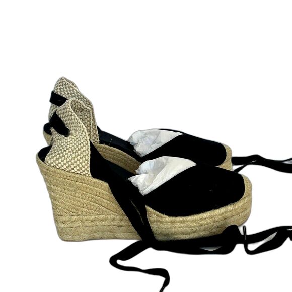 Soludos Wedge Shoes Women’s Size 8 Color Black Tan Tie Up Ankles Sandals - Picture 5 of 12
